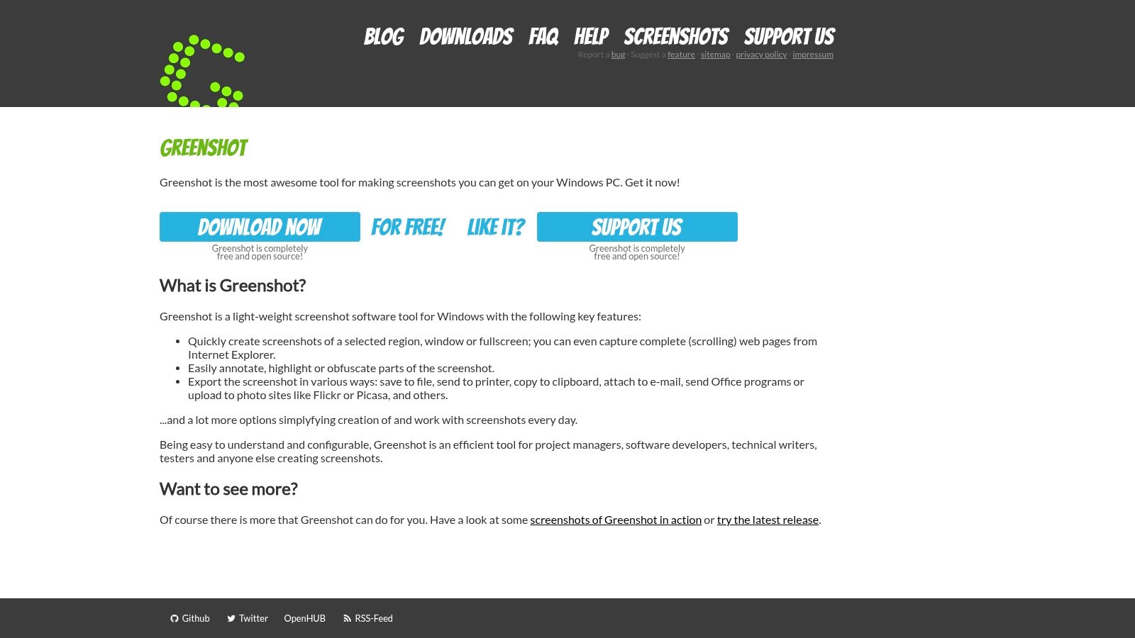 Greenshot homepage screenshot