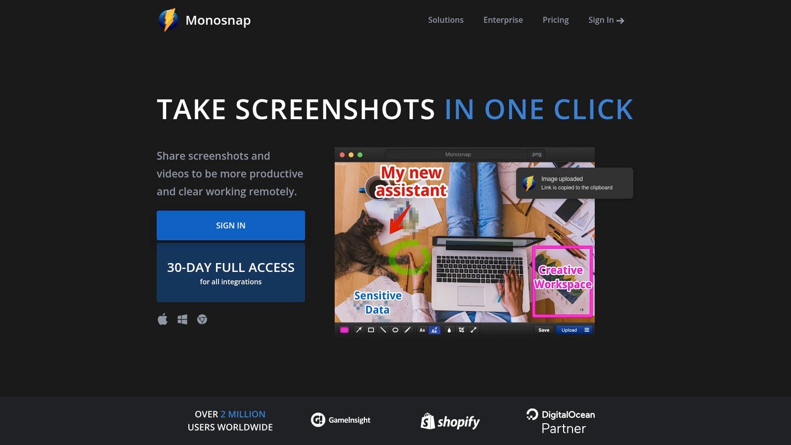 Monosnap homepage screenshot
