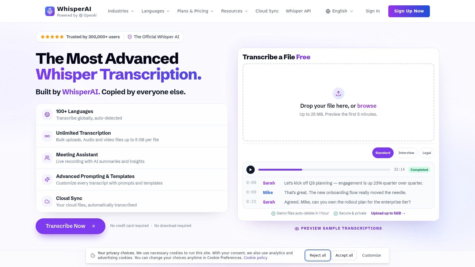 Screenshot from https://whisperai.com